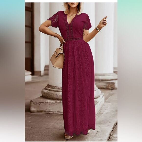 NEW Floral Lace Wedding Dress Bridesmaid Cocktail Maxi M 8/10 - Picture 2 of 9